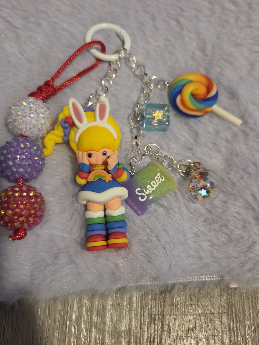Cute Rainbow Bunny Girl Keychain Charm - Multicolor